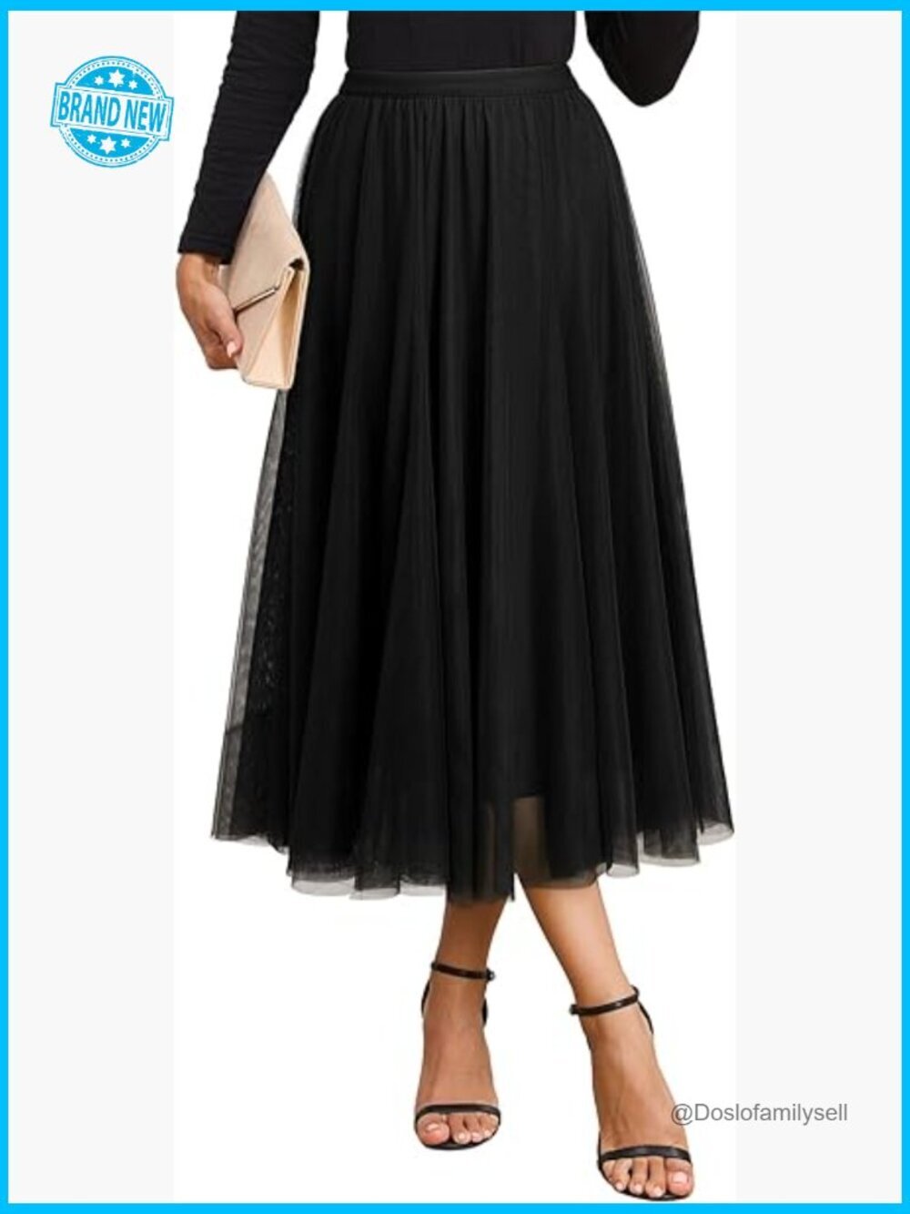 Tulle Skirt Elastic High Waisted A-Line Layered Flowy Midi Calf Length Date